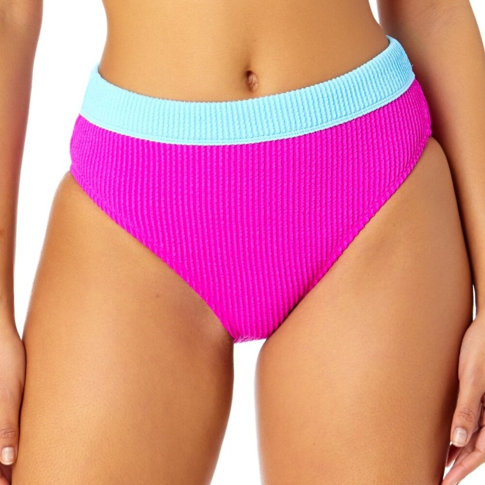 Salt & Cove Juniors' Colorblocked Ribbed High-Waist Bikini Bottom - Pink